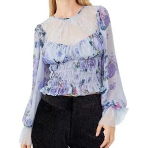 Free People Daphne Blouse Silver Blue Combo